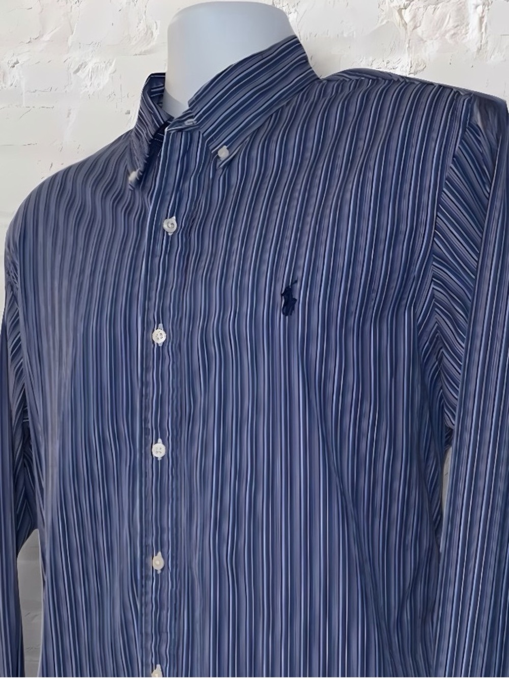 Ralph Lauren Custom Fit Dress Shirt Men’s M Navy Blue Multi-Stripe Button Down